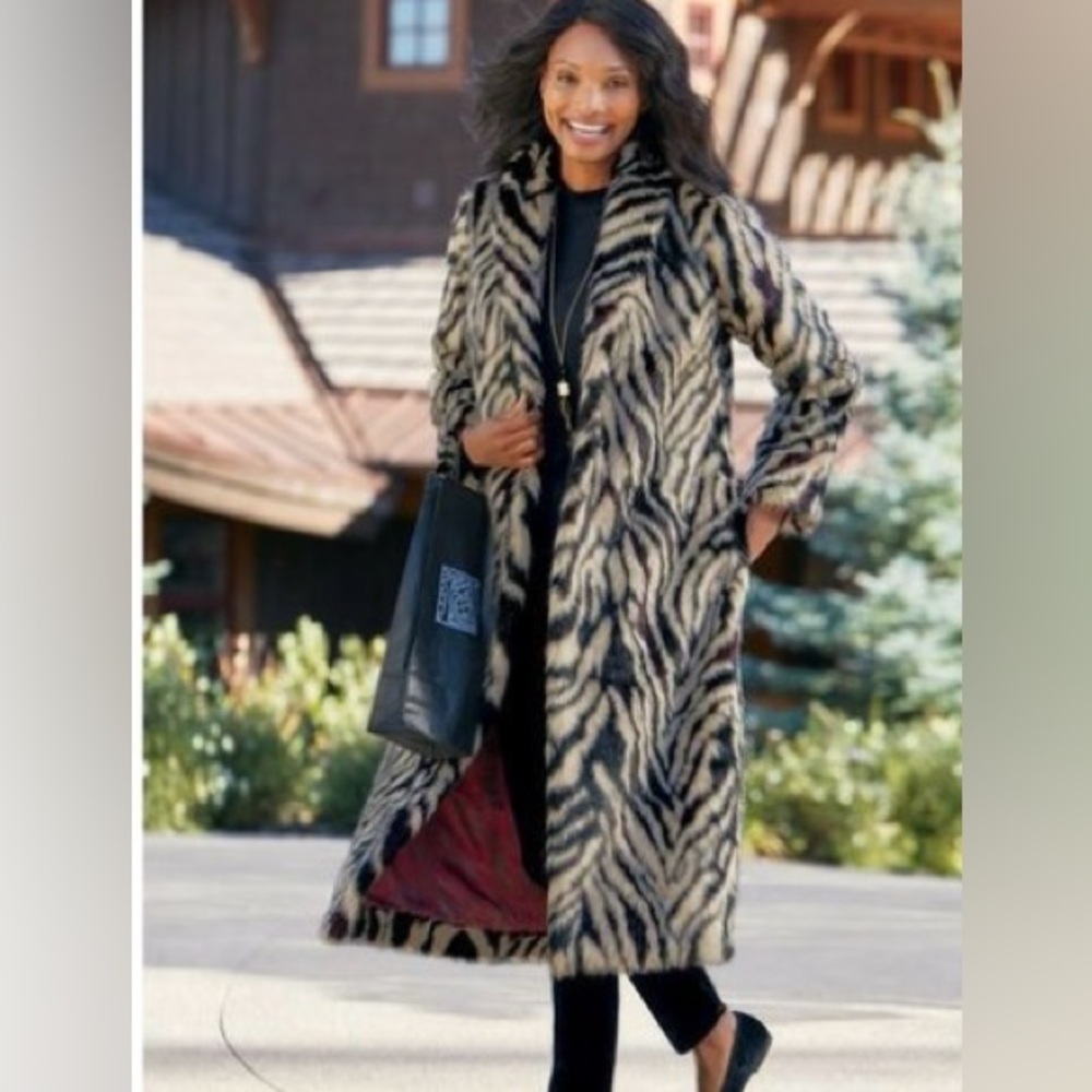 Soft Surroundings Yara Faux Fur Coat Zebra Medium